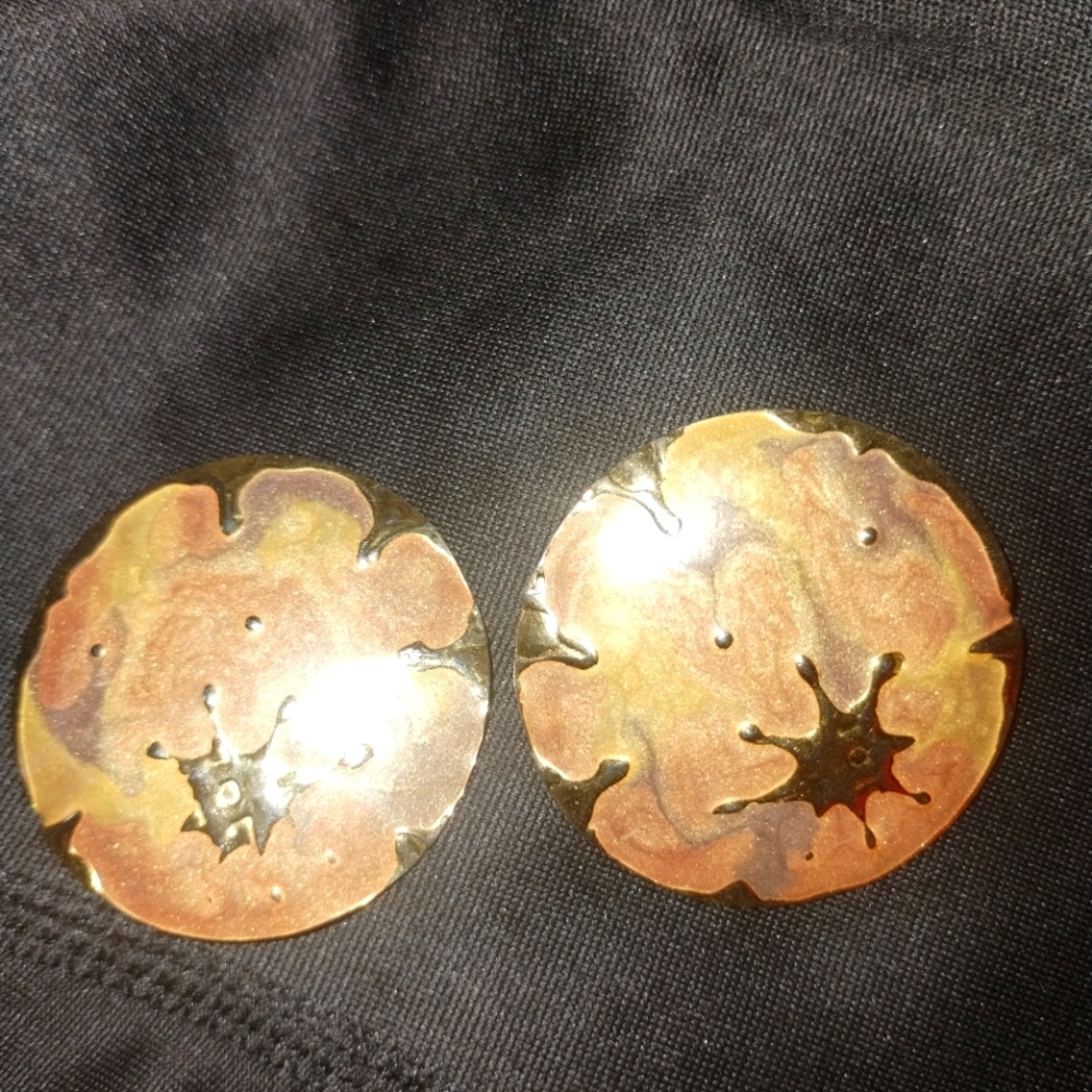 Gold and Brown Circular Earrings